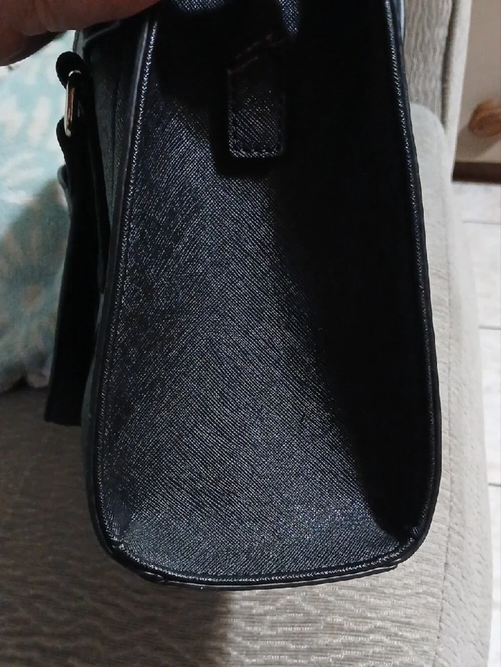 Guess Black Logo-Pattern Satchel with Silver Triangle Emblem